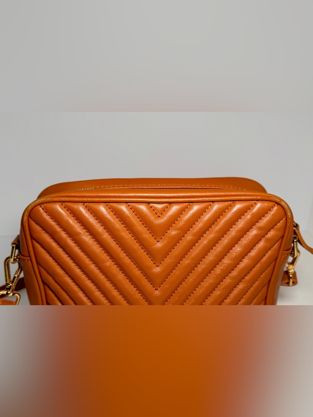 Quince Italian Leather Quilted Chevron Crossbody in Cognac Vacation - Picture 5 of 8